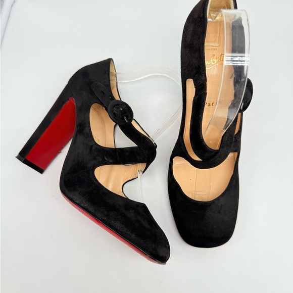 Christian Louboutin Miss Ellen 100 Black Suede Buckle Strap Block Heels EU 40 - Picture 2 of 9